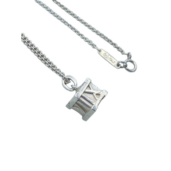 Authentic Tiffany & Co Sterling Sliver Atlas Cube Pendant Necklace - Picture 1 of 6